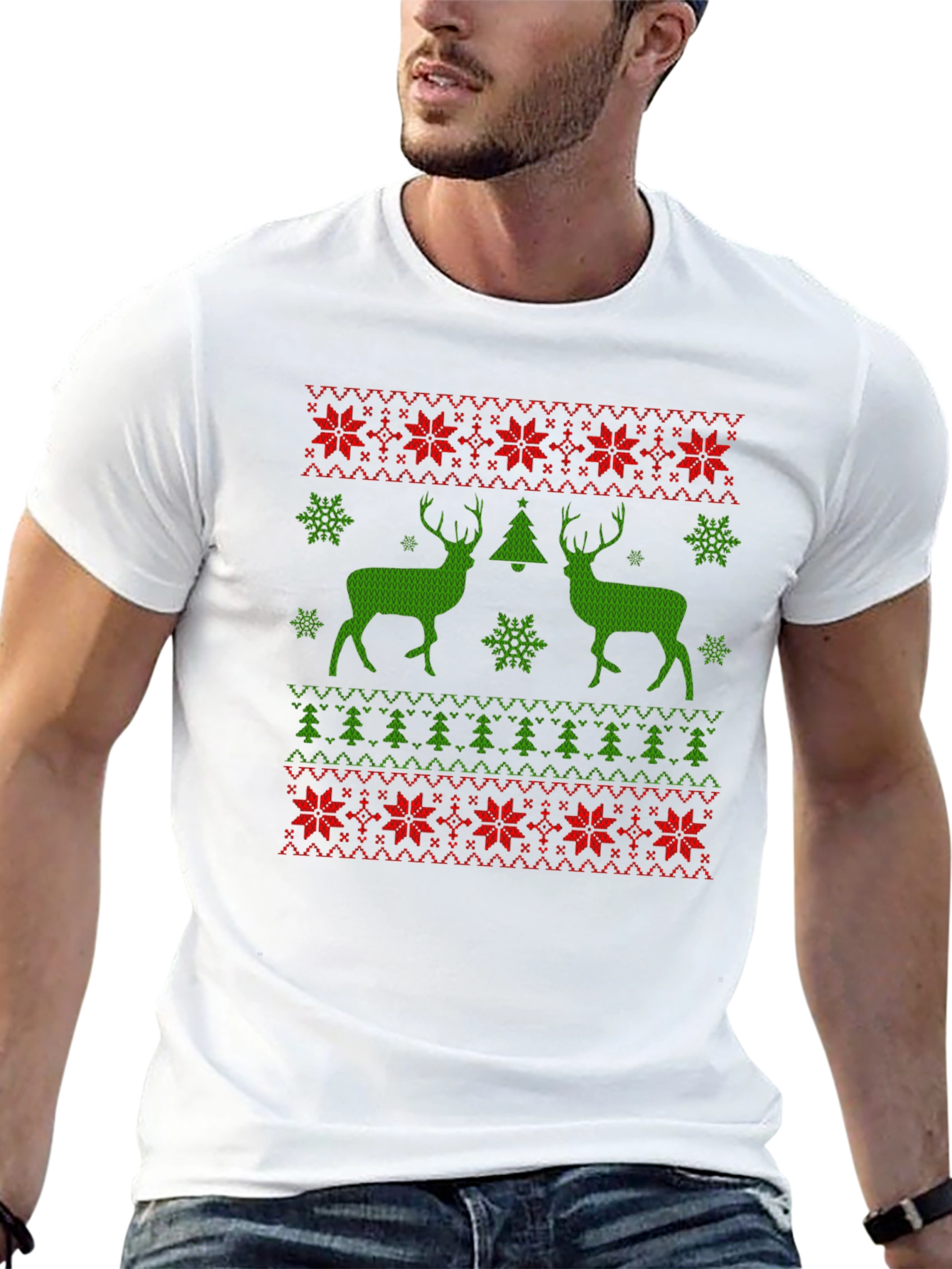 Ugly Christmas Sweater Deer Holiday Tee