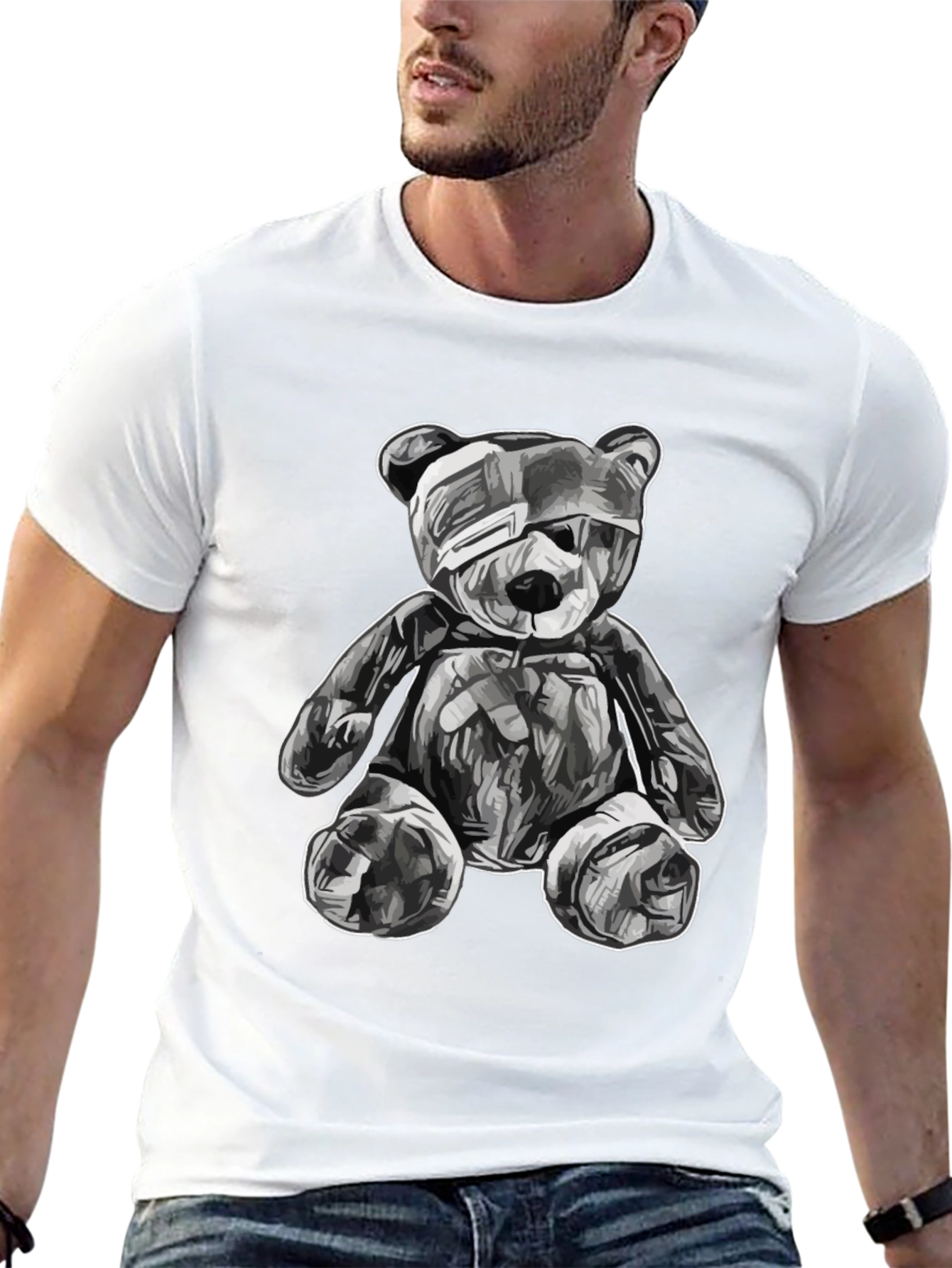Black T-Shirt with Graphic Teddy Bear Design