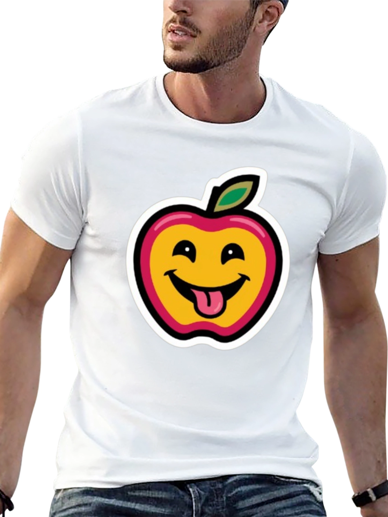 Funny Apple Face Black T-Shirt