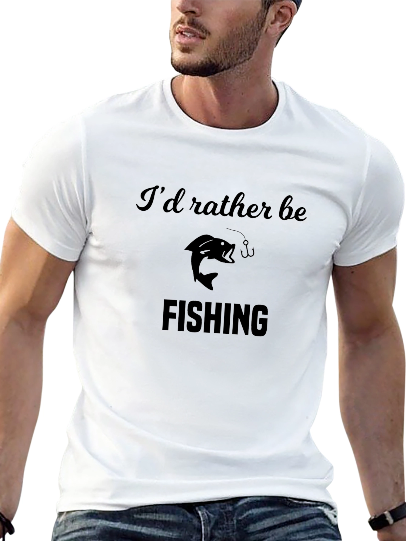 Id Rather Be Fishing Mens Black T-Shirt