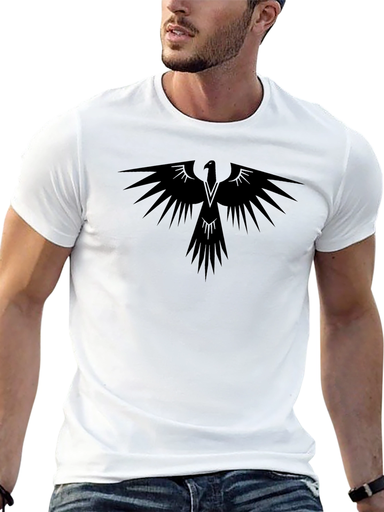 Mens Black T-Shirt with Eagle Graphic
