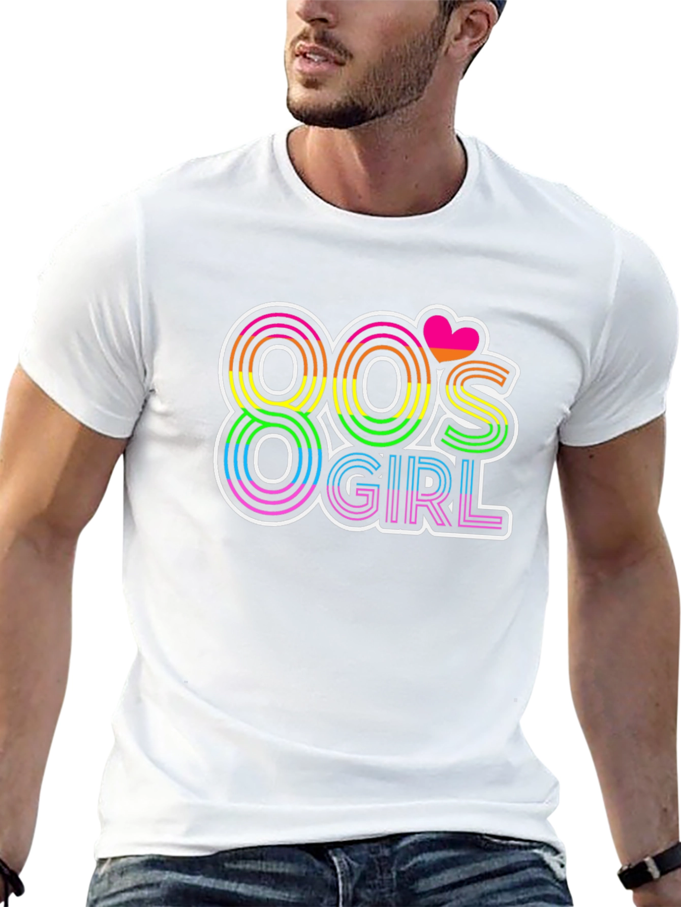 80s Girl Retro T-Shirt - Rainbow Neon Design