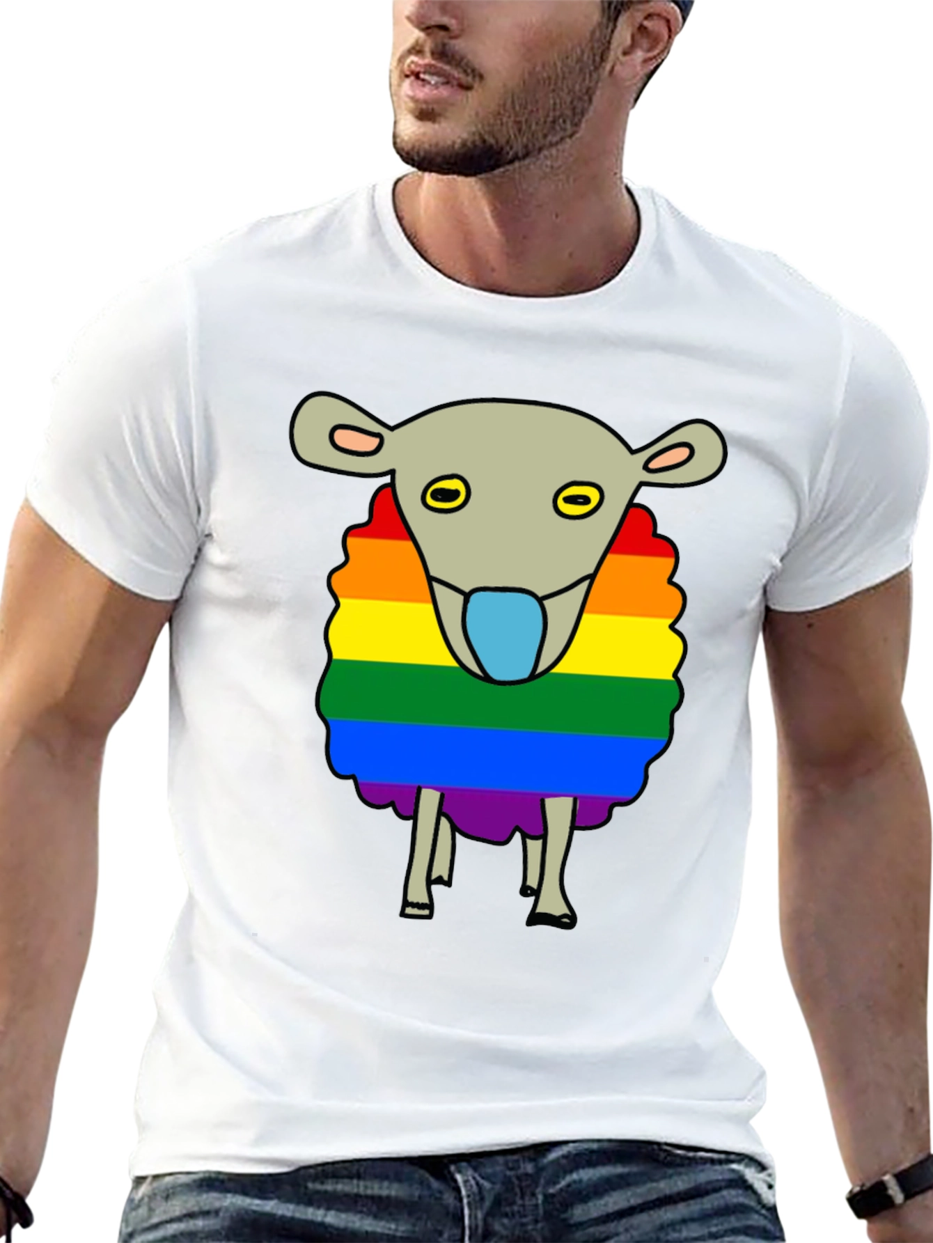 Rainbow Sheep Graphic T-Shirt - Black Cotton Blend
