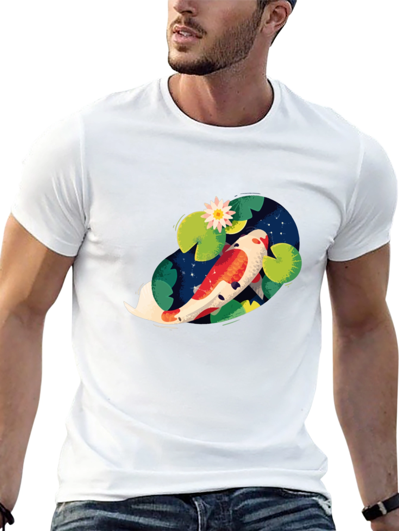 Koi Fish Pond Graphic Tee - Stylish Casual Wear