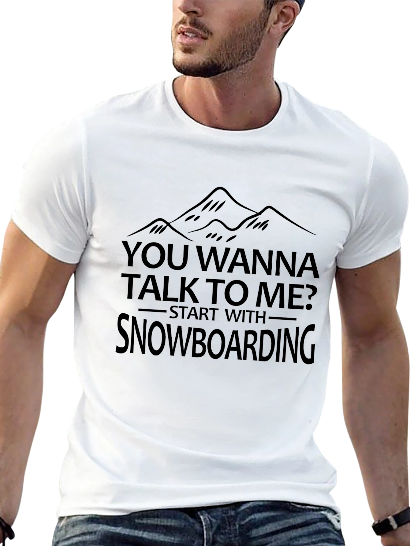 Snowboarding Mountain Graphic Black T-Shirt