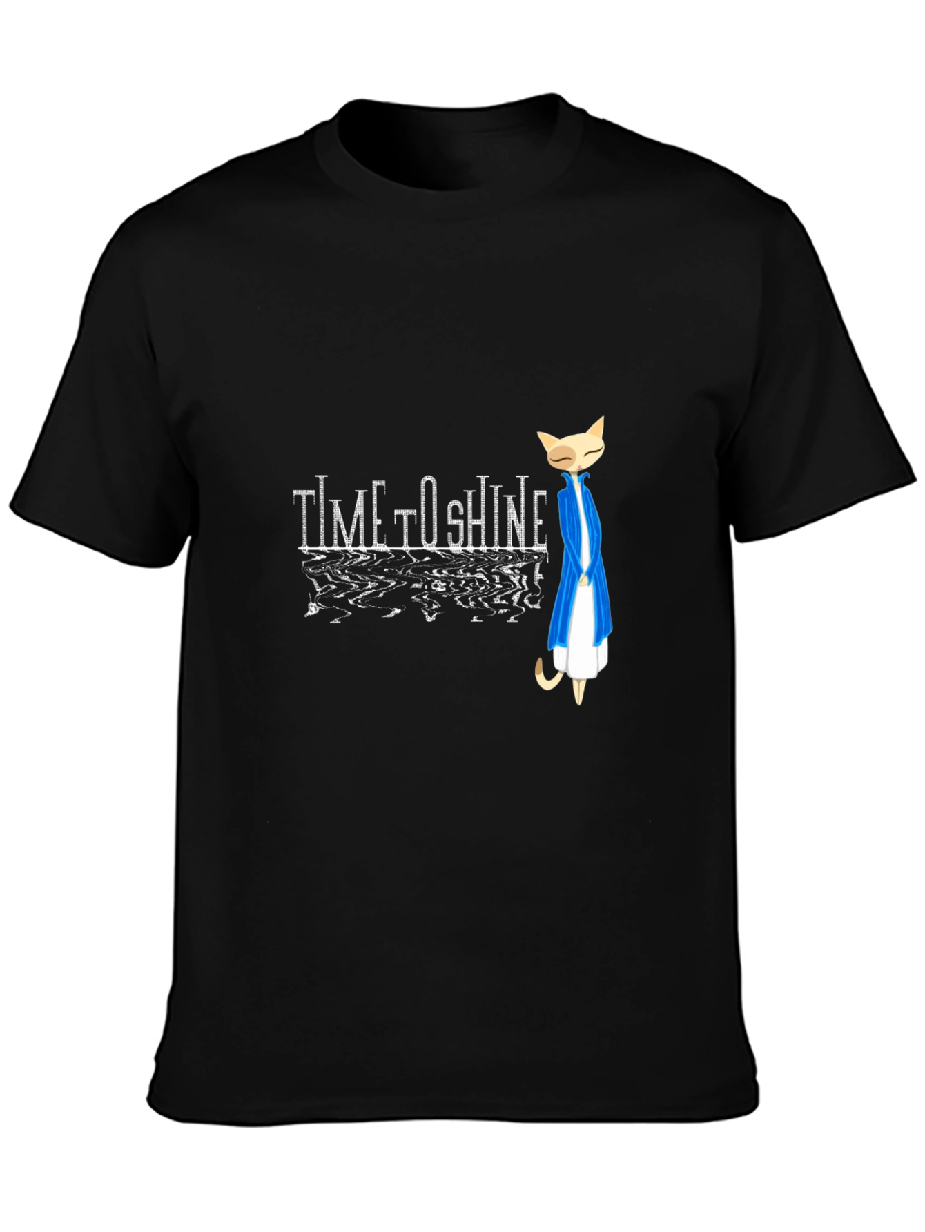 Time to Shine Cat Graphic Black T-Shirt