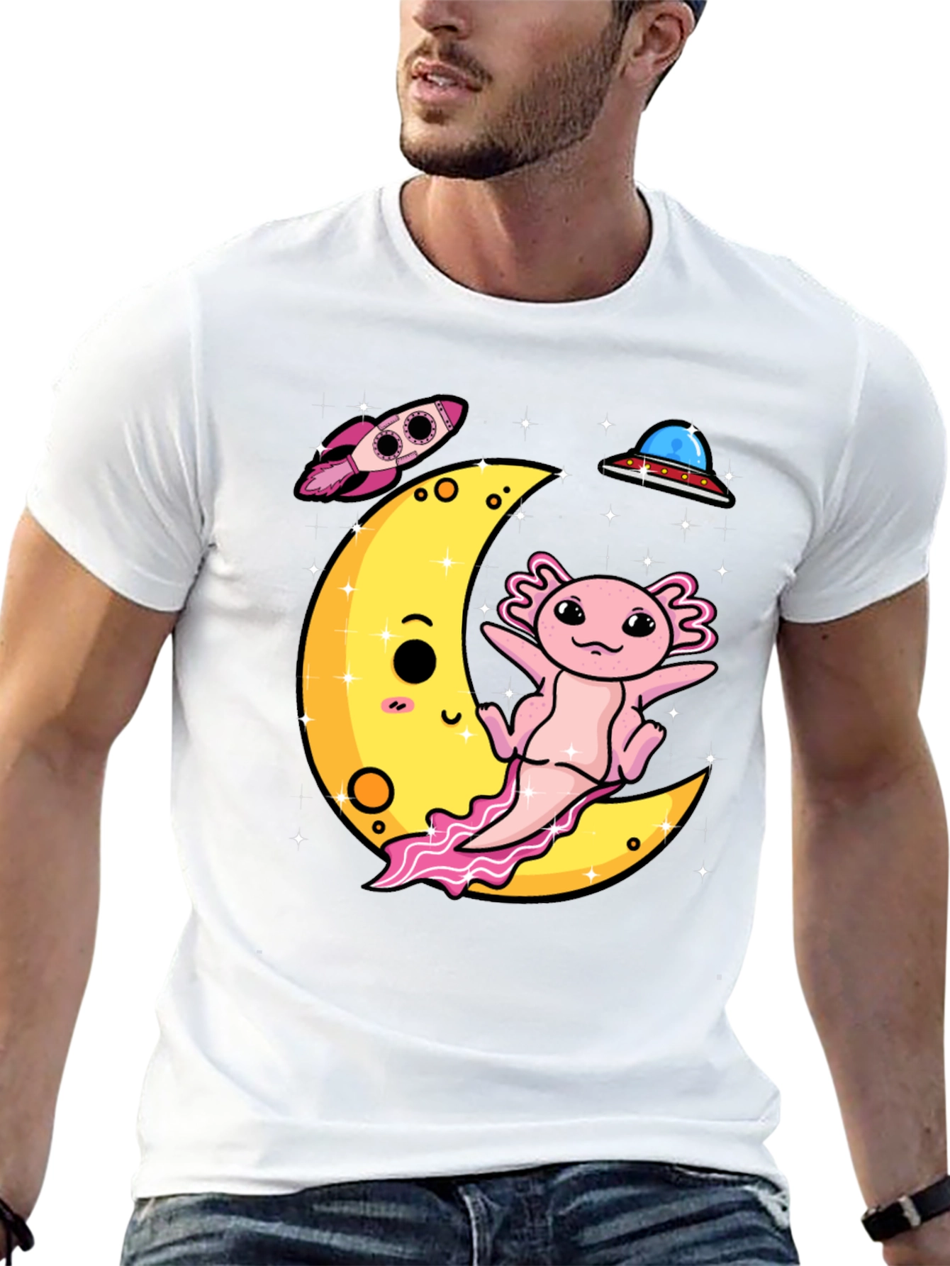 Axolotl on Moon Graphic Tee