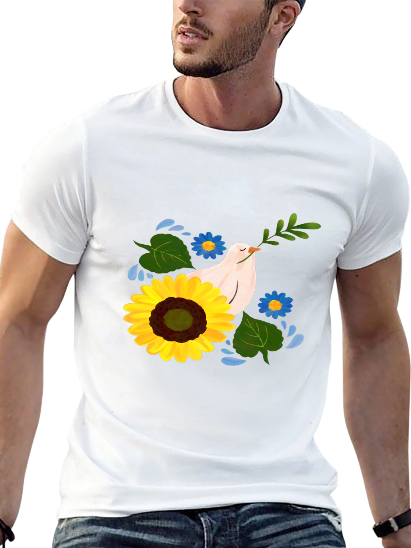 Peace Dove Sunflower Graphic Tee - Black