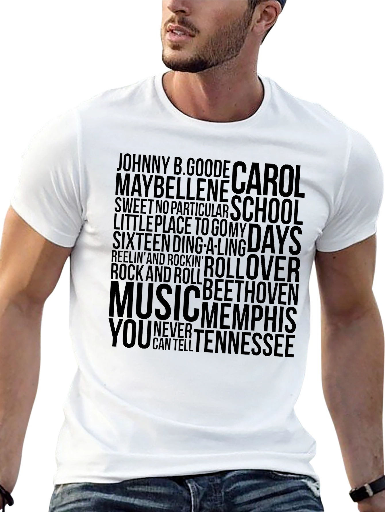 Retro Rock n Roll Song Title Black Graphic T-Shirt