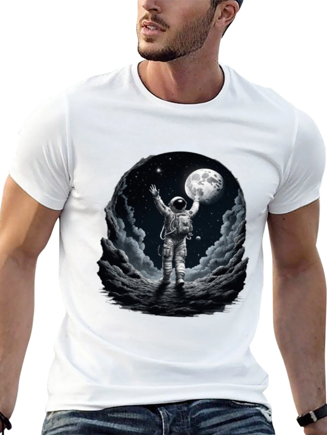 Astronaut Moon Landing Graphic Tee - Black