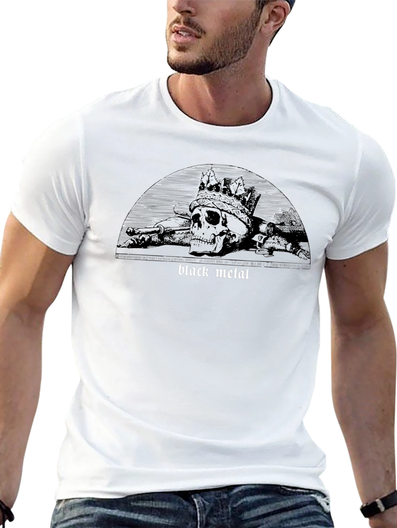 Black Metal Graphic T-Shirt - Skull Crown Design