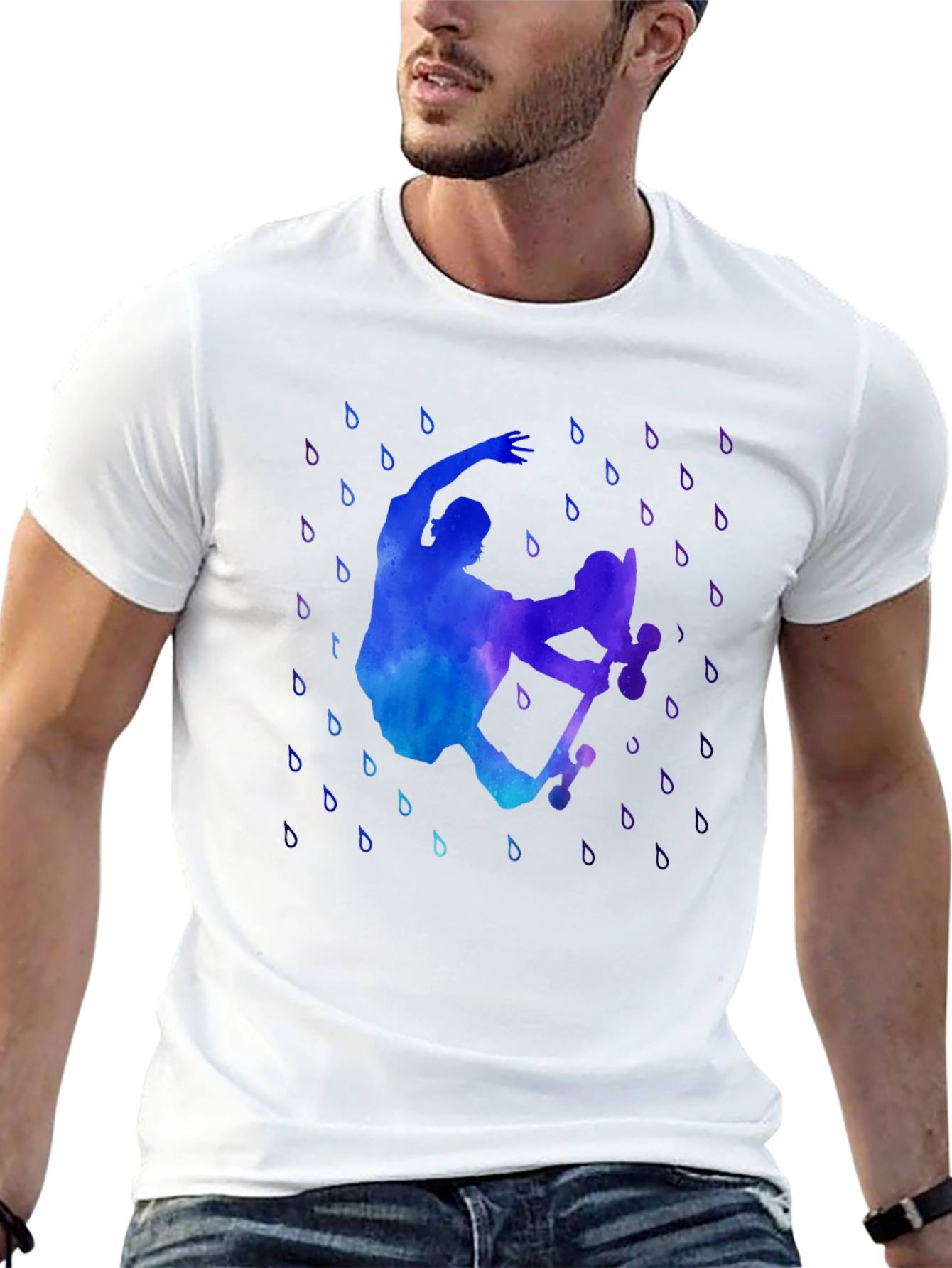 Watercolor Skateboarder Black T-Shirt