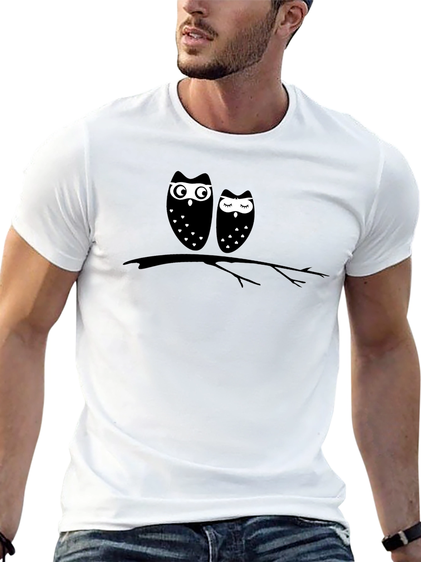 Black Owl Couple Graphic T-Shirt