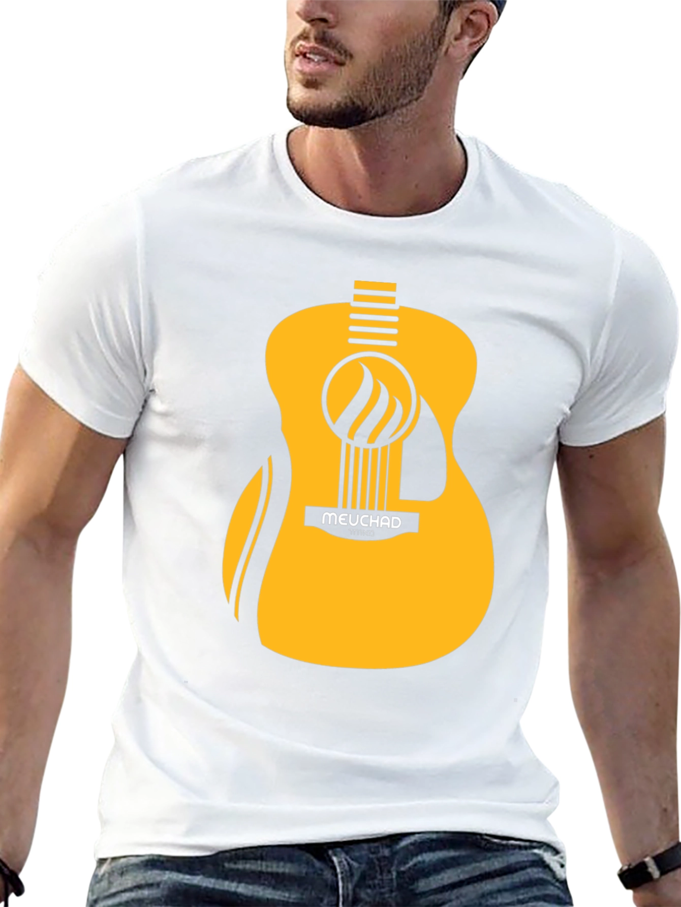 Mens Black T-Shirt with Graphic Guitar Design