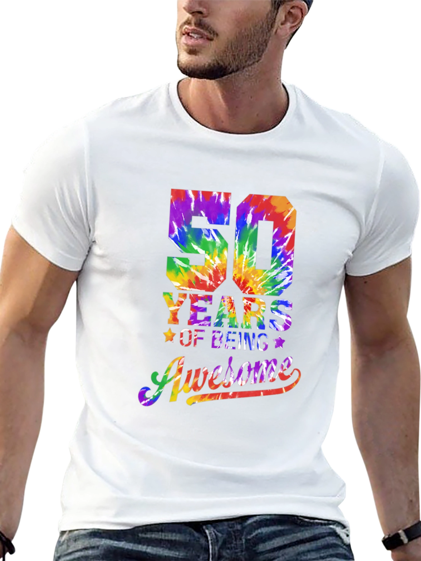 50 Years of Being Awesome Tie Dye Graphic Tee
