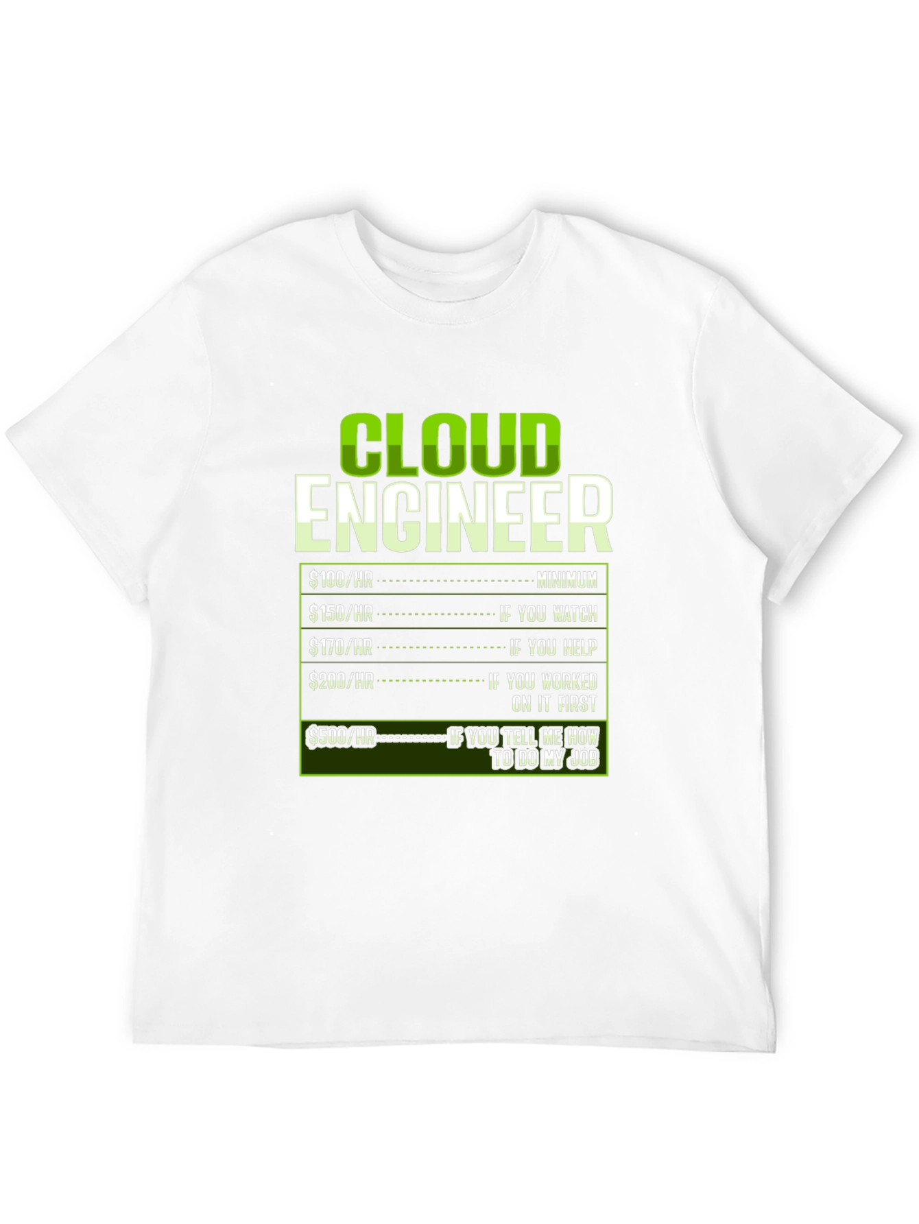 Cloud Engineer T-Shirt Funny Hourly Rate Programmer Gift