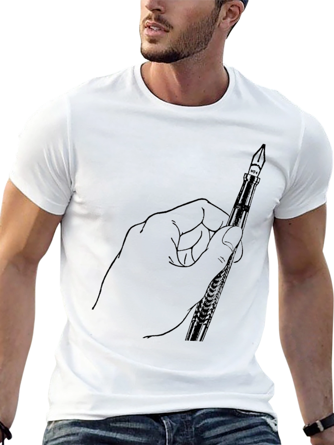 Hand Holding Pen Graphic Tee - Black