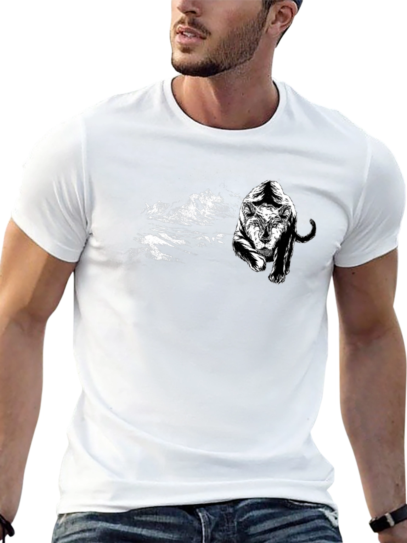 Black T-Shirt with Tiger Graphic