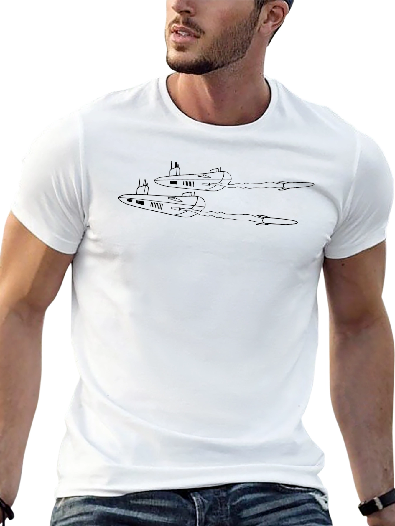 Rocket Submarine Graphic T-Shirt - Black