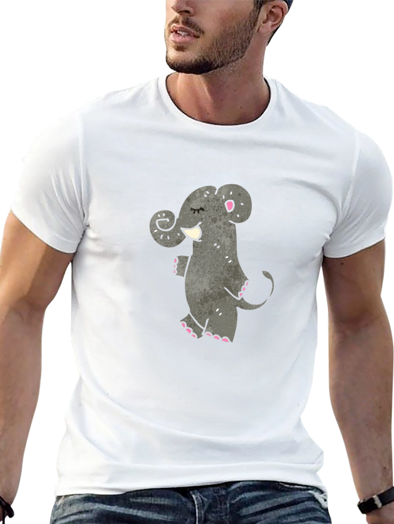 Cartoon Elephant Graphic T-Shirt - Black