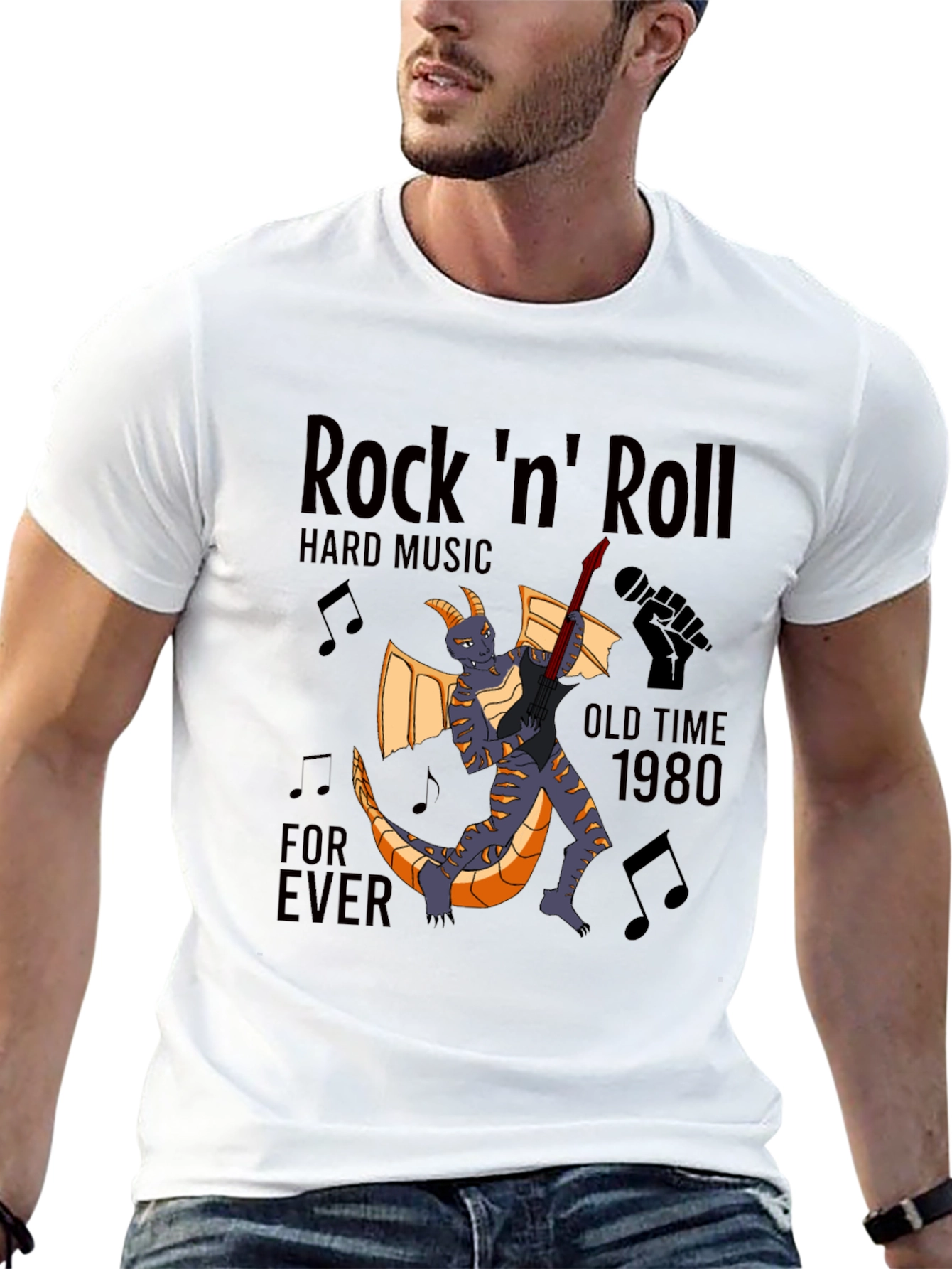 Rock n Roll Dragon Guitarist Black T-Shirt
