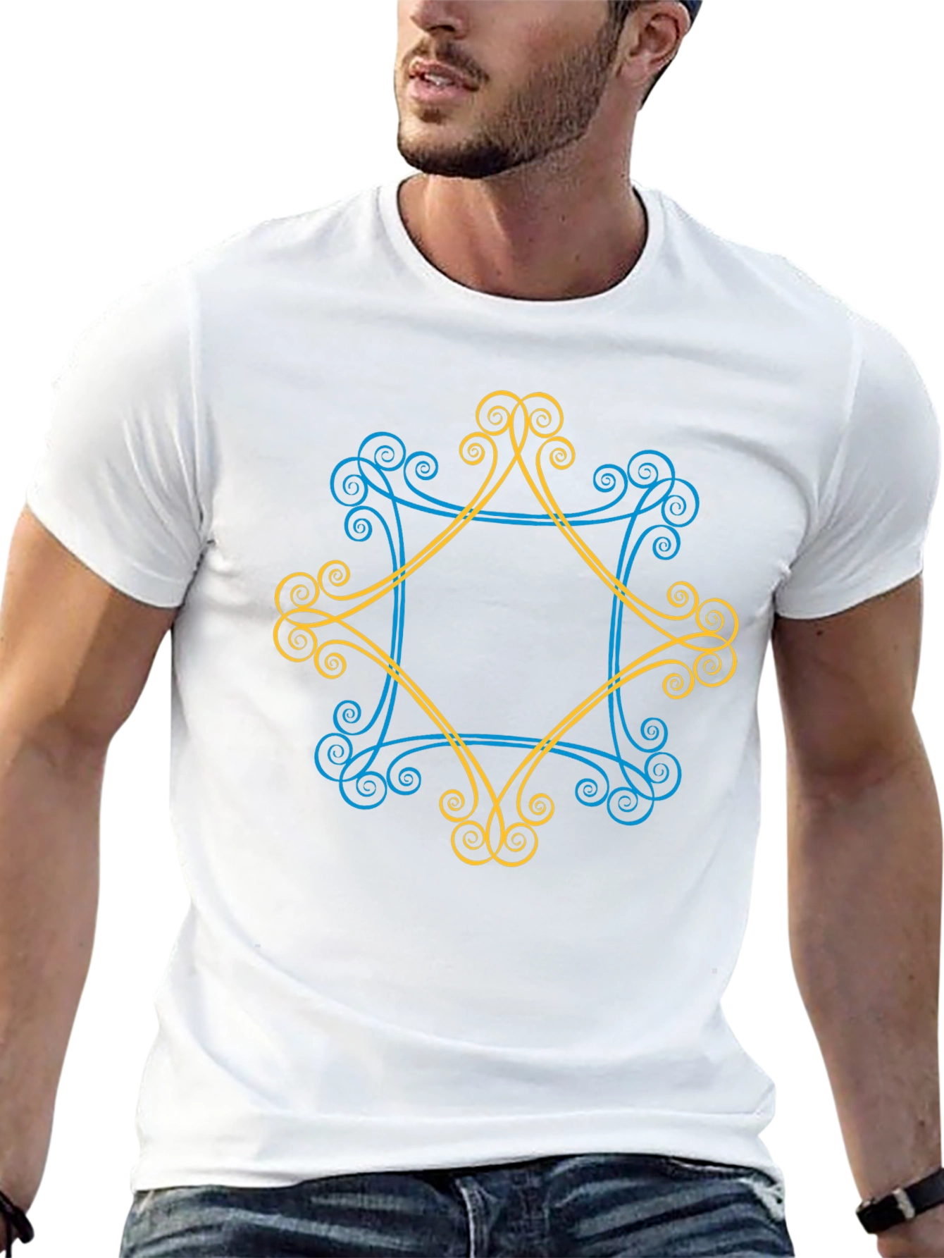 Geometric Swirl Graphic Tee - Mens Black T-Shirt