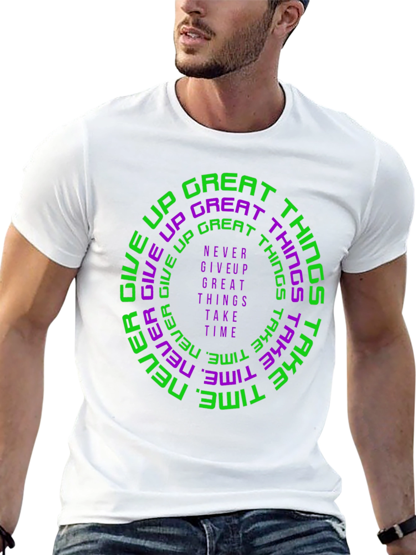 Motivational Graphic Print Crew Neck T-Shirt