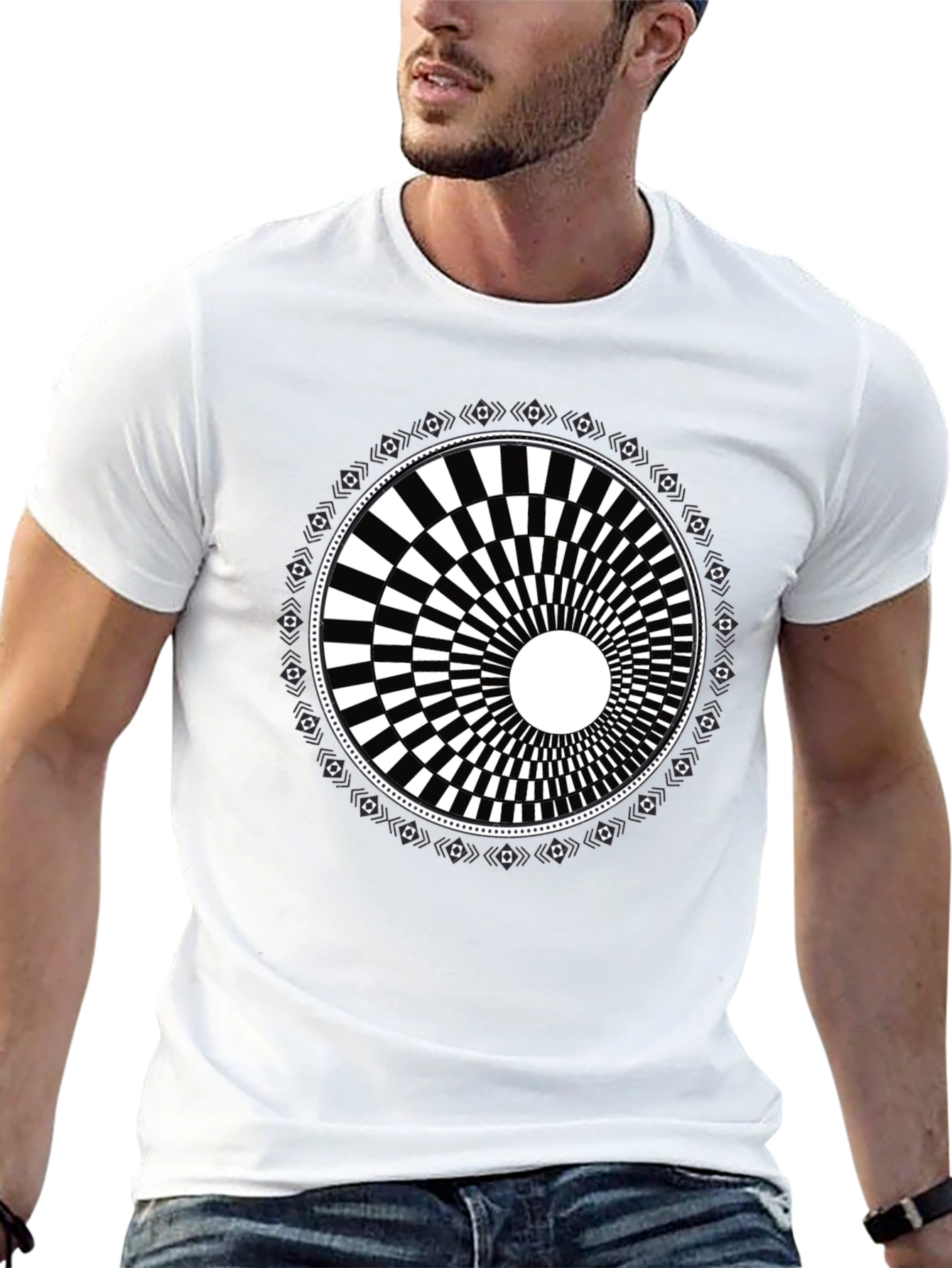 Optical Illusion Graphic Tee - Black Cotton Blend