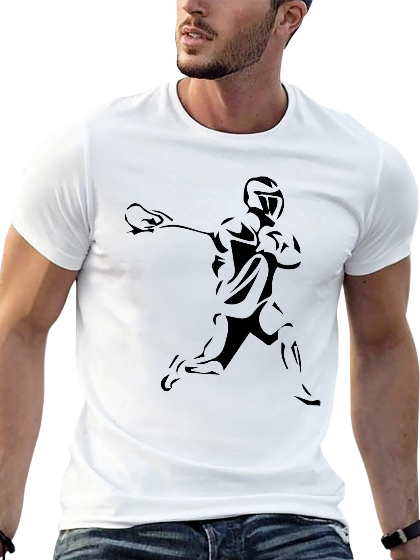 Lacrosse Player Graphic Tee - Black Cotton