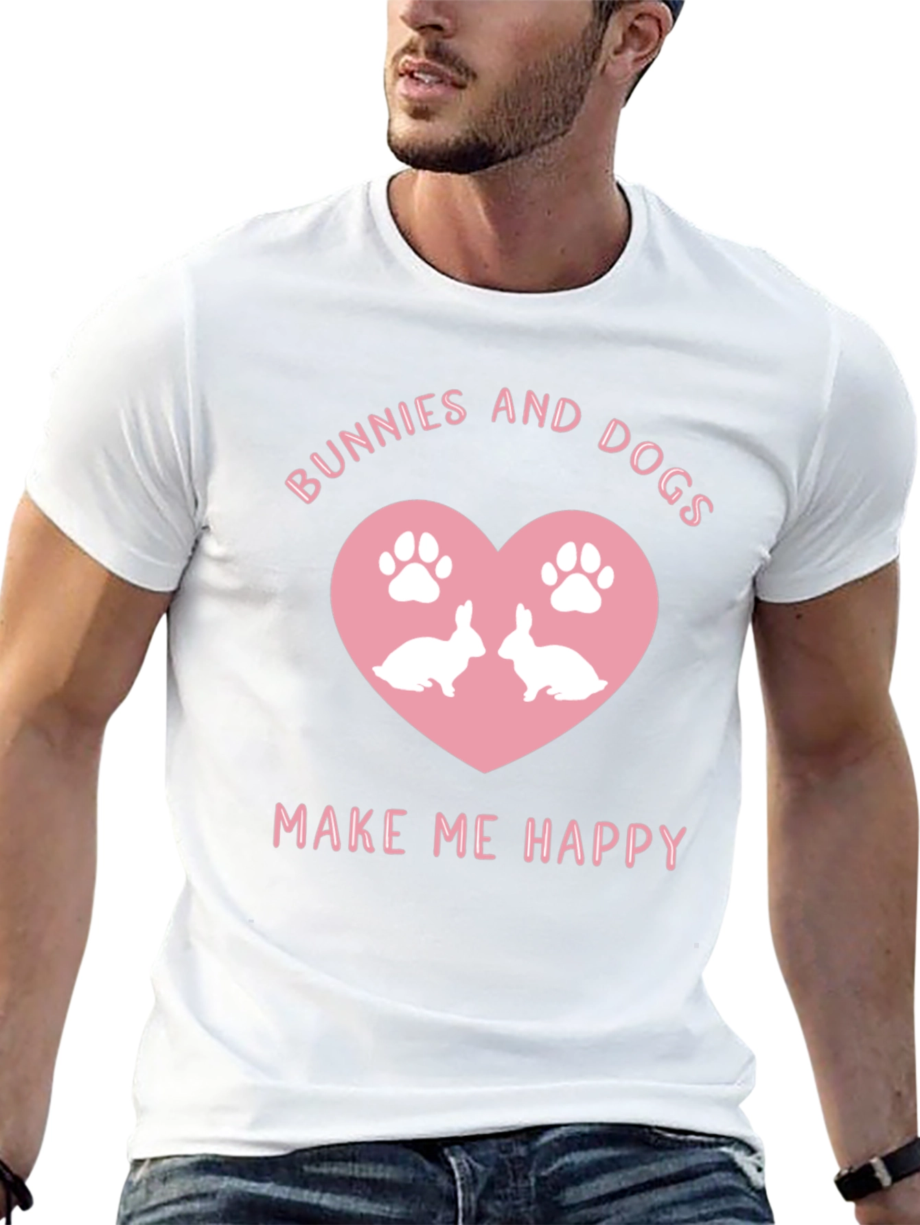Bunnies and Dogs Make Me Happy Graphic T-Shirt