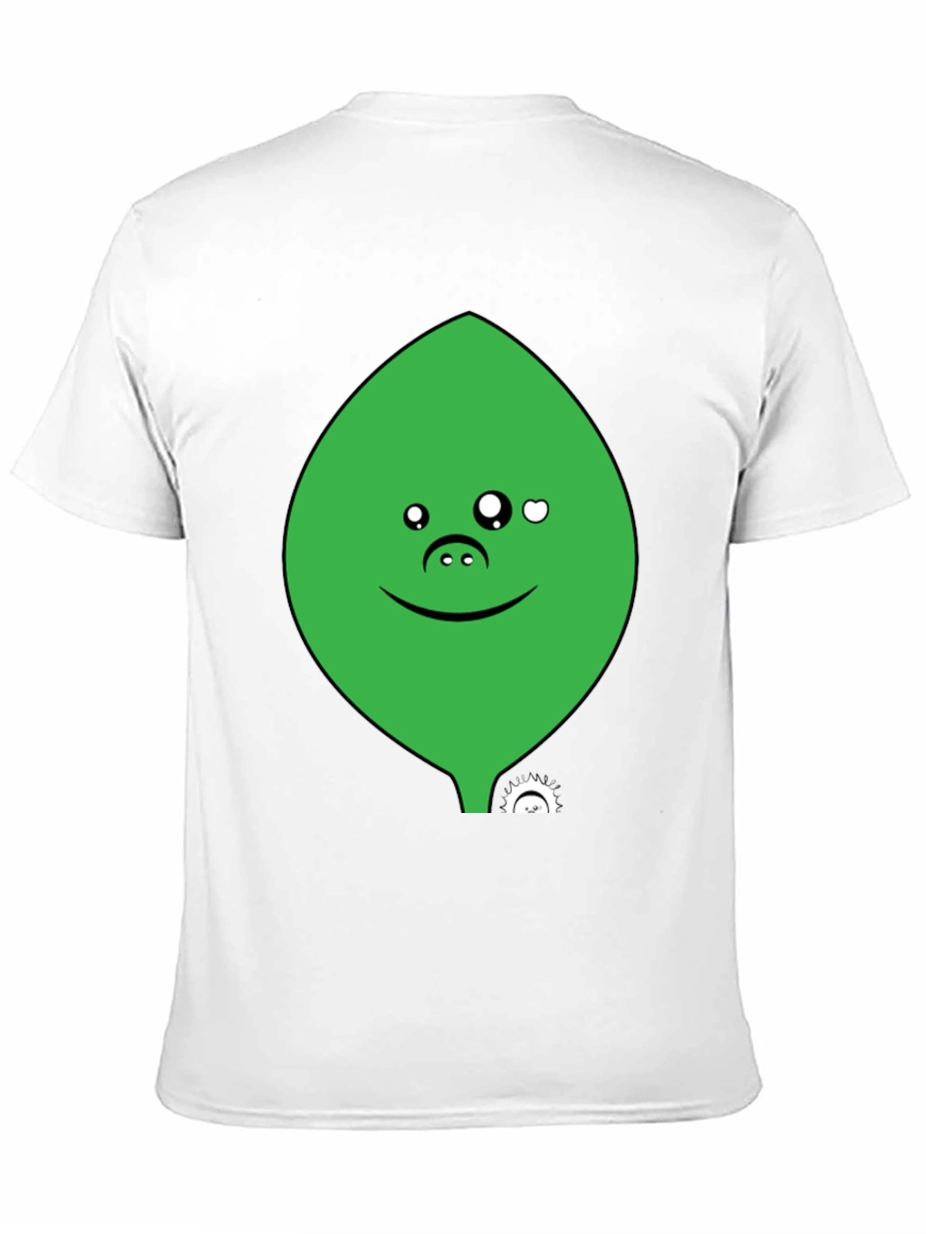 Cute Green Leaf Face Black T-Shirt