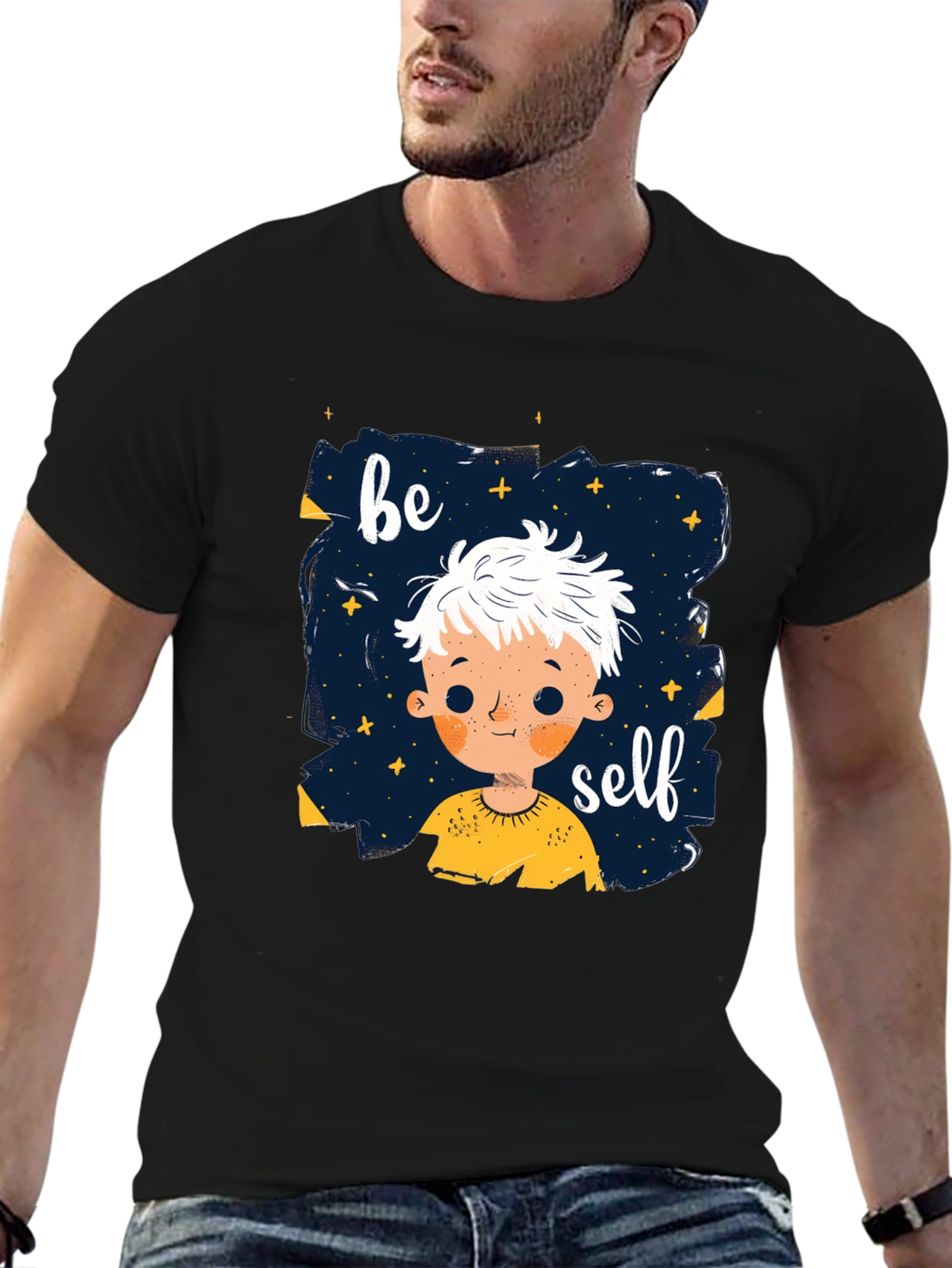 Be Yourself Graphic Tee - Stylish Crew Neck