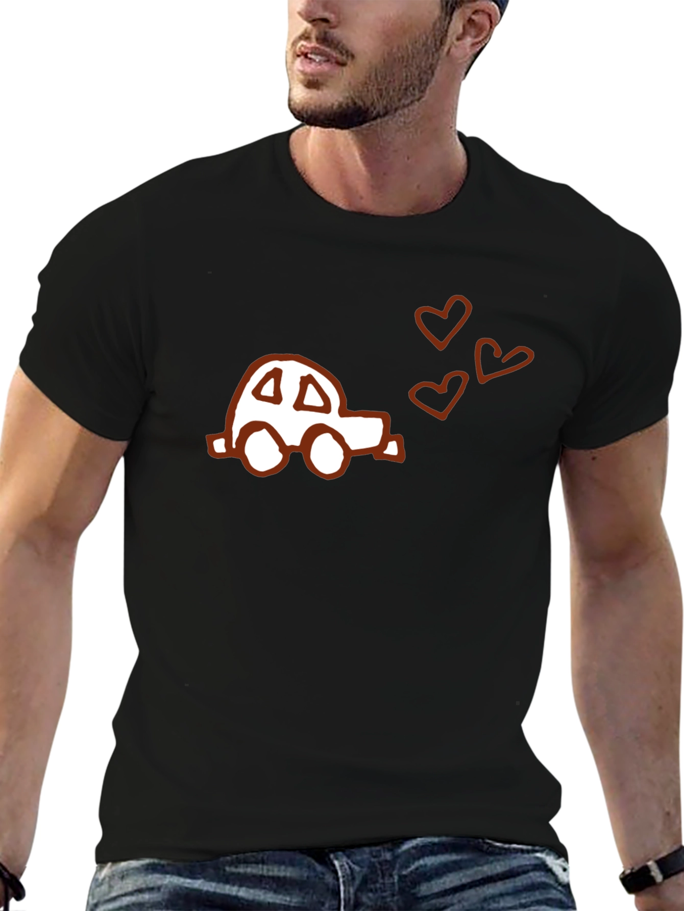 Car & Hearts Graphic Tee - Soft Black Cotton