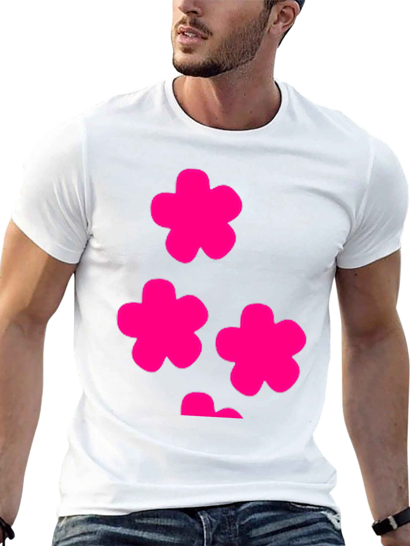 Pink Flowers Graphic Tee - Stylish Black T-Shirt
