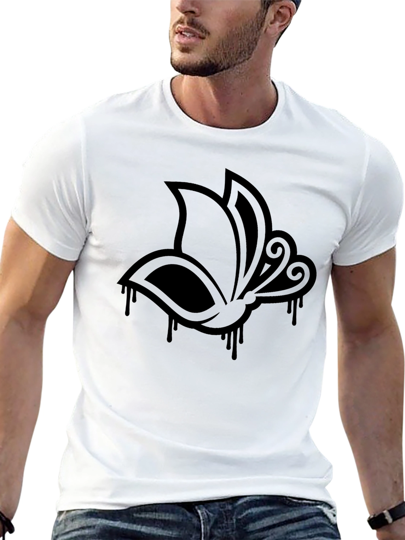Abstract Butterfly Graphic Black T-Shirt