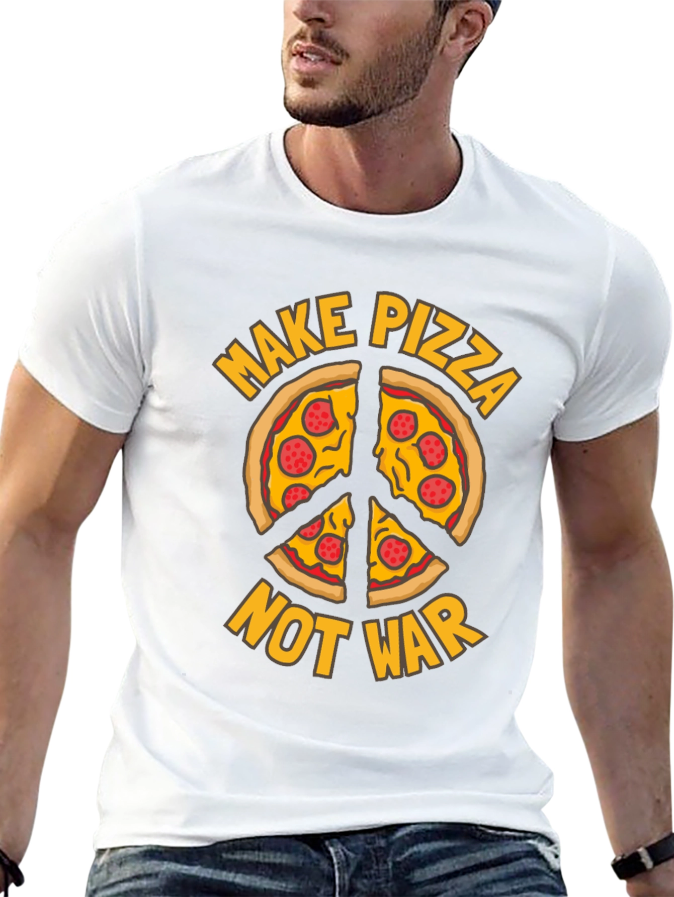 Make Pizza Not War T-Shirt Peace Sign Foodie Tee