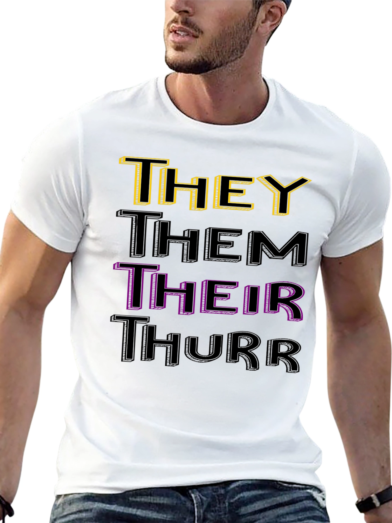 Pronoun T-Shirt: They Them Their Thurr - Black