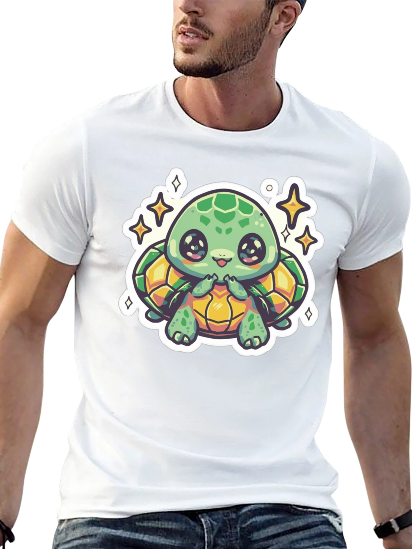 Cute Turtle Graphic Tee - Black Cotton T-Shirt