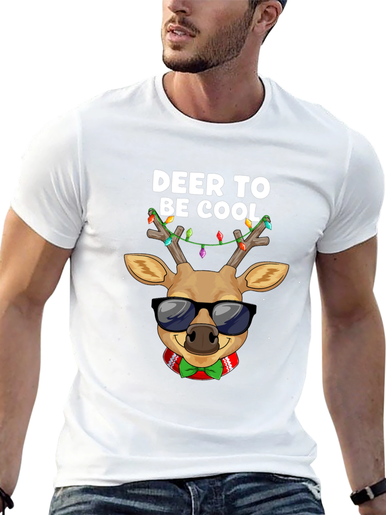 Cool Deer Christmas Graphic T-Shirt