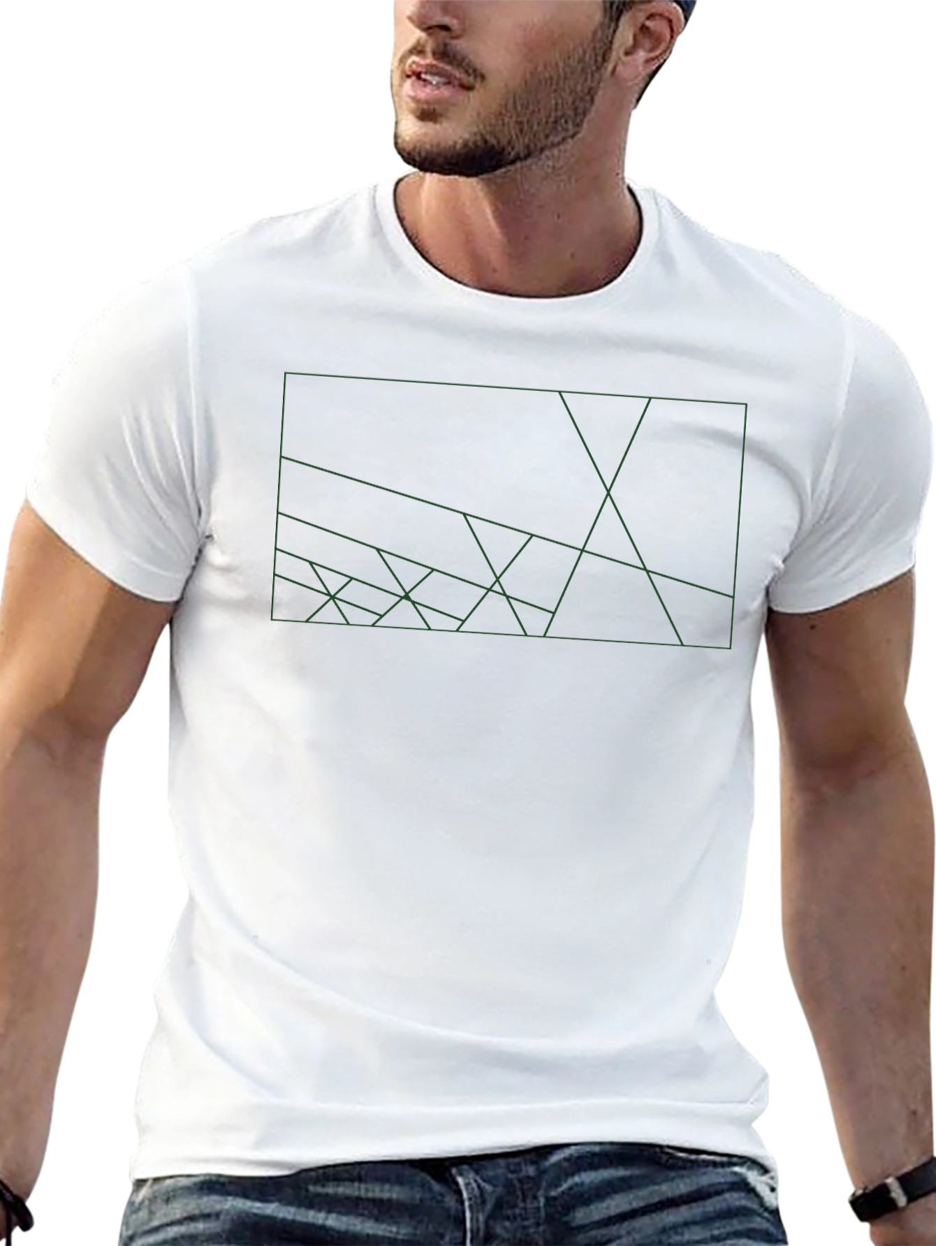 Geometric Line Art Black T-Shirt