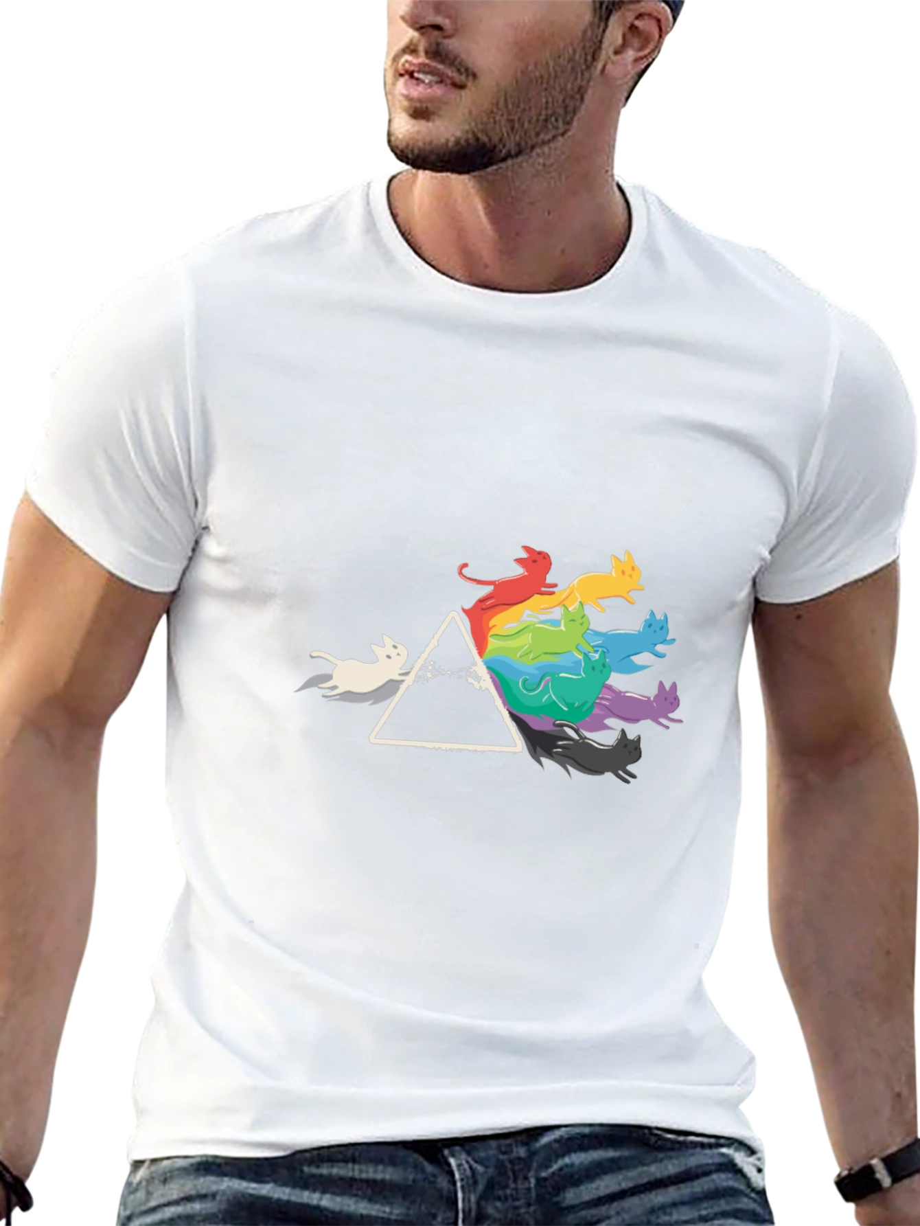 Prism Cats Black T-Shirt - Rainbow Feline Design