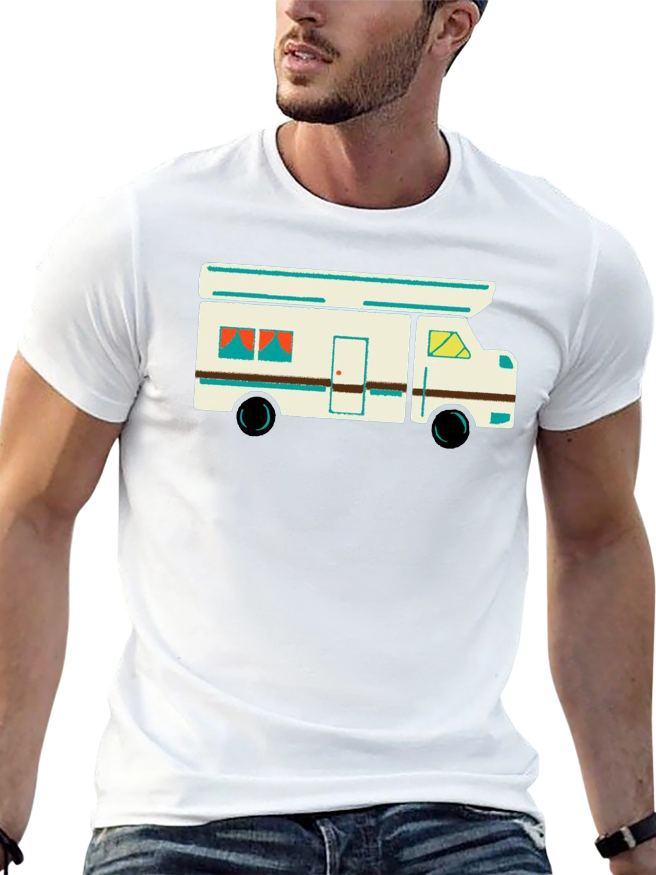 Retro Camper Graphic Tee - Black Cotton T-Shirt