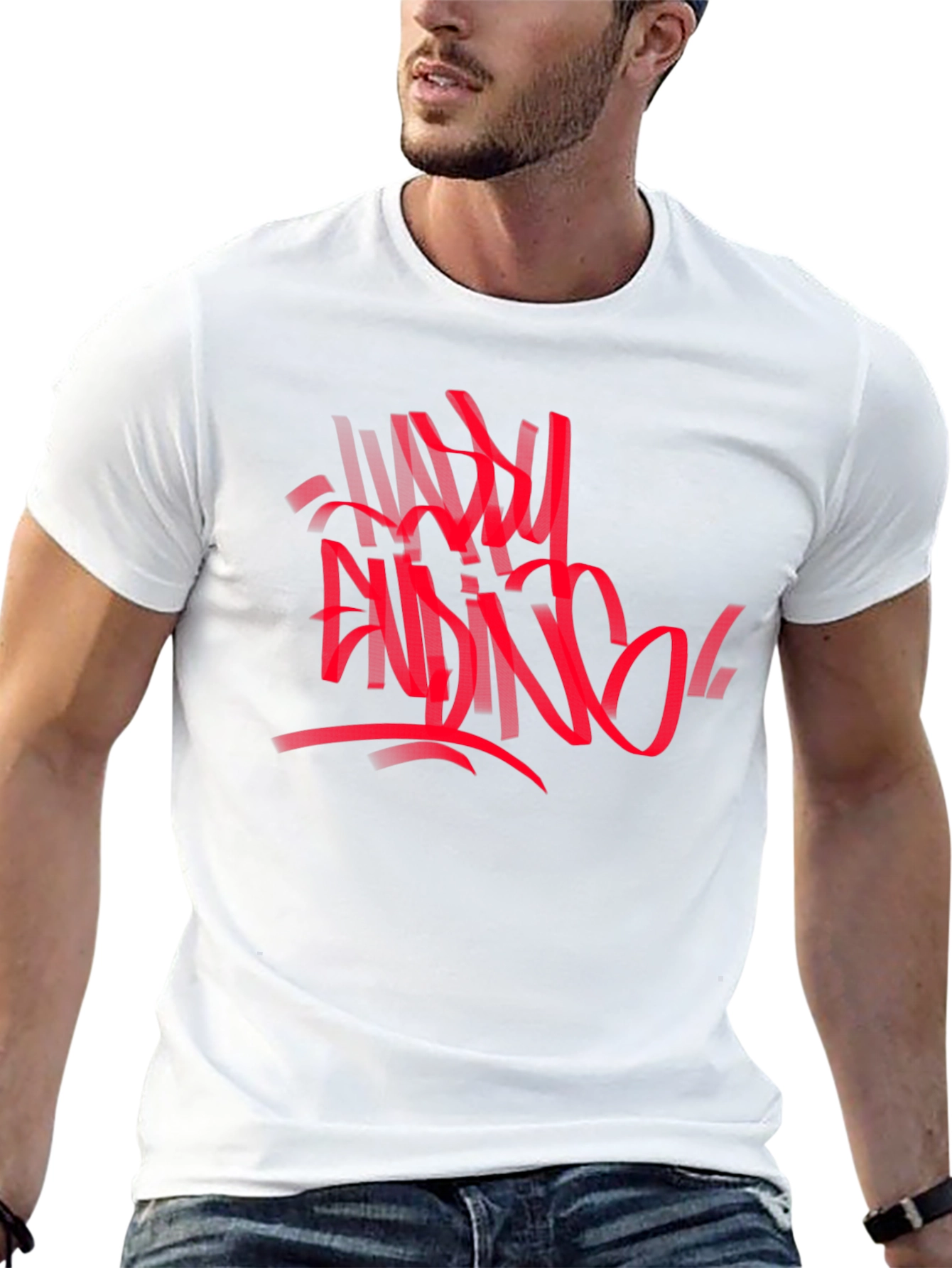 Edgy Graphic Tee: Red Abstract Graffiti Print on Black