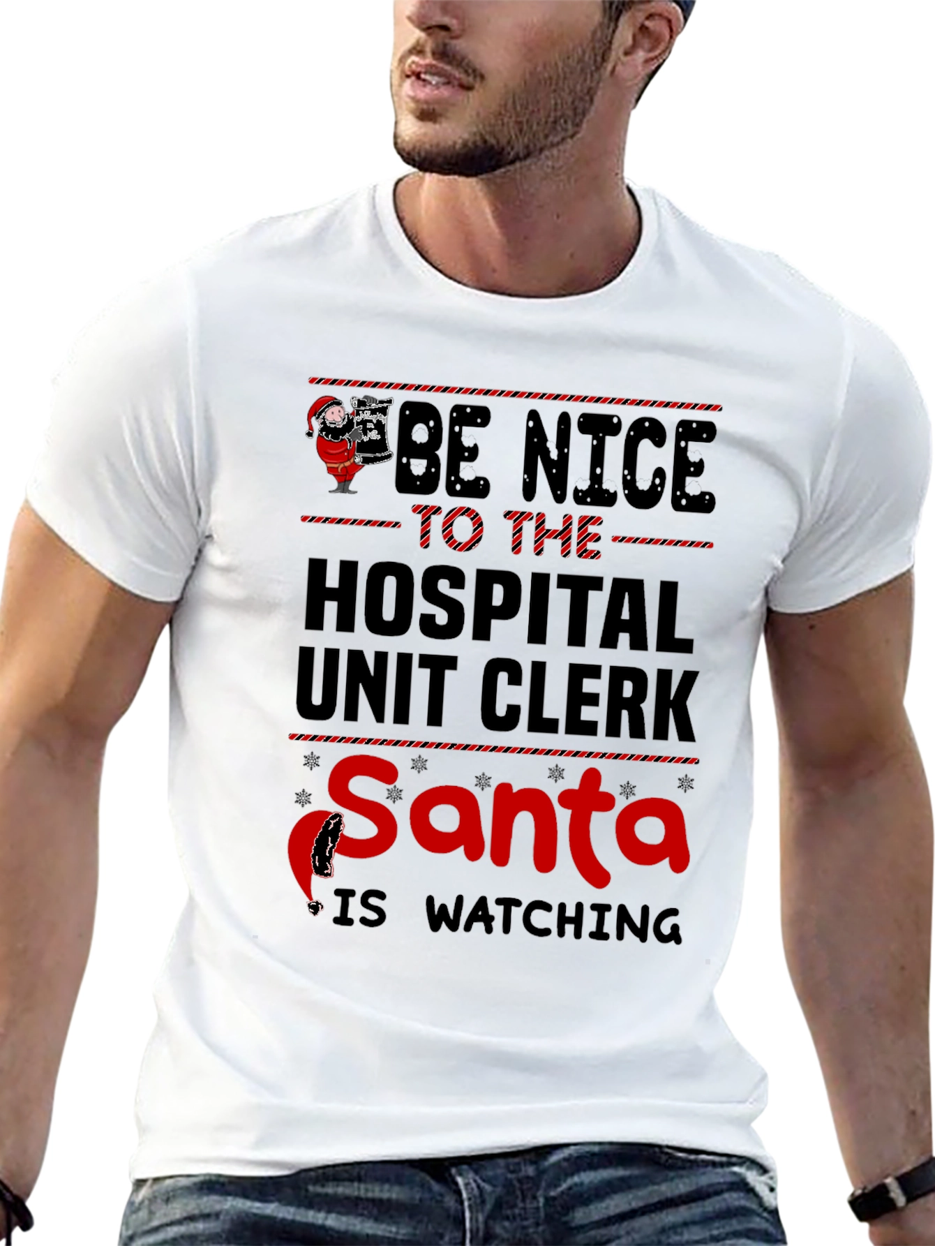 Hospital Unit Clerk Santa Watching T-Shirt