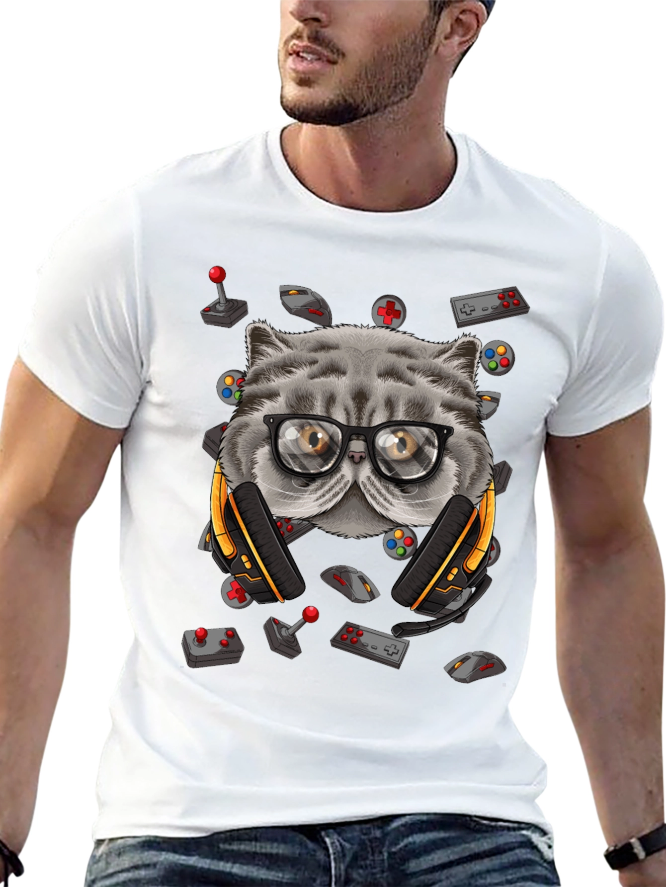 Gamer Cat T-Shirt - Funny Gaming Tee