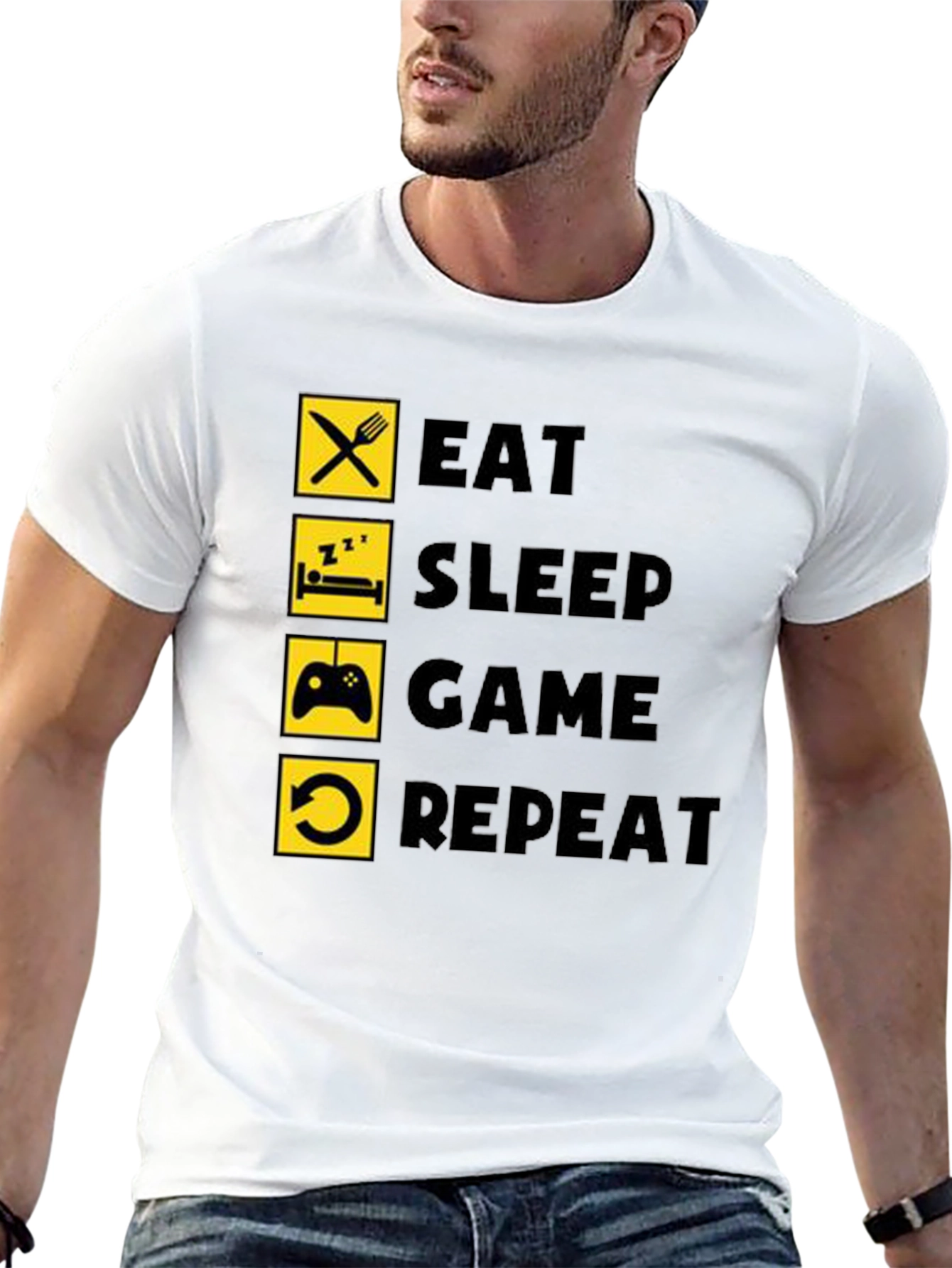 Eat Sleep Game Repeat Black T-Shirt Gamer Life