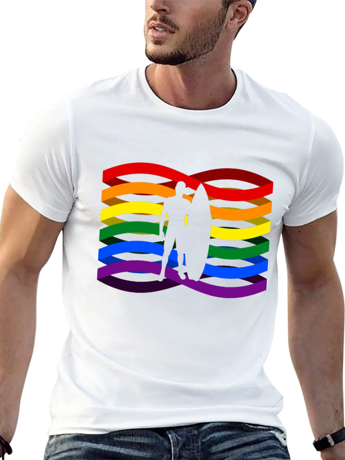 Rainbow Surfer Graphic Tee - Pride Wave Shirt