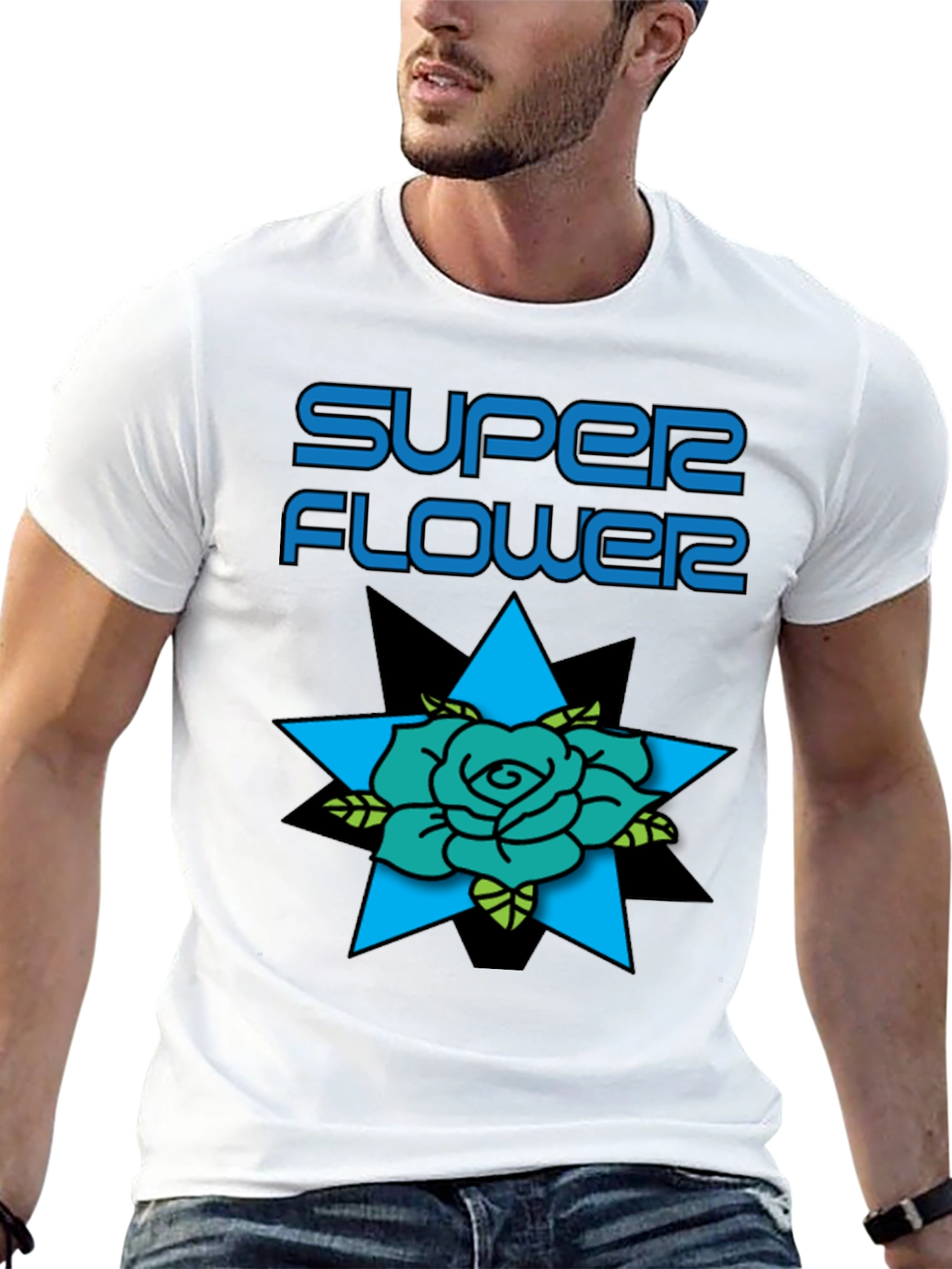 Super Flower Graphic Print Black T-Shirt