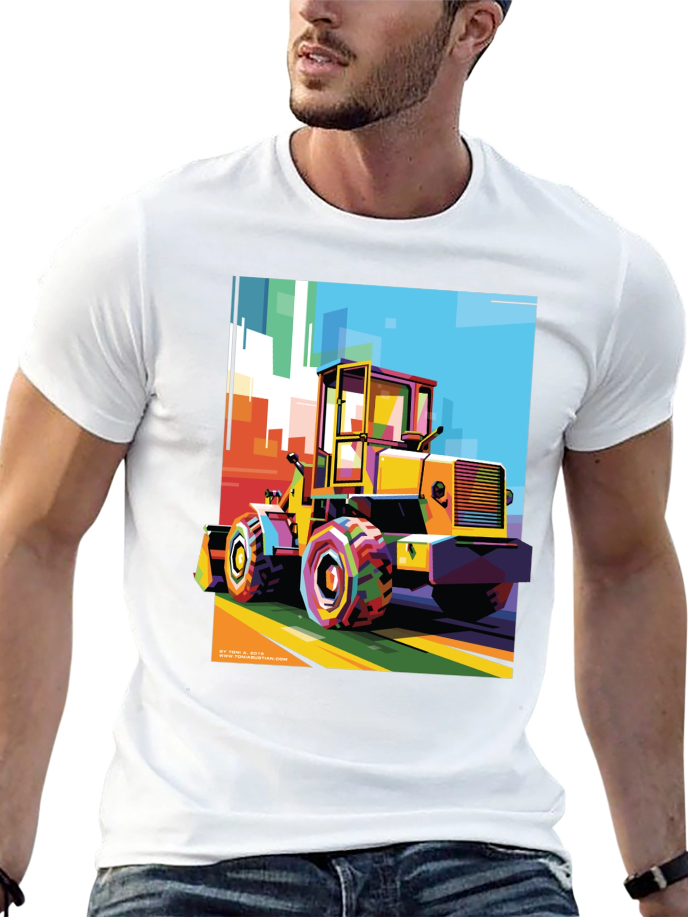 Bold Graphic Print T-Shirt - Construction Loader Art