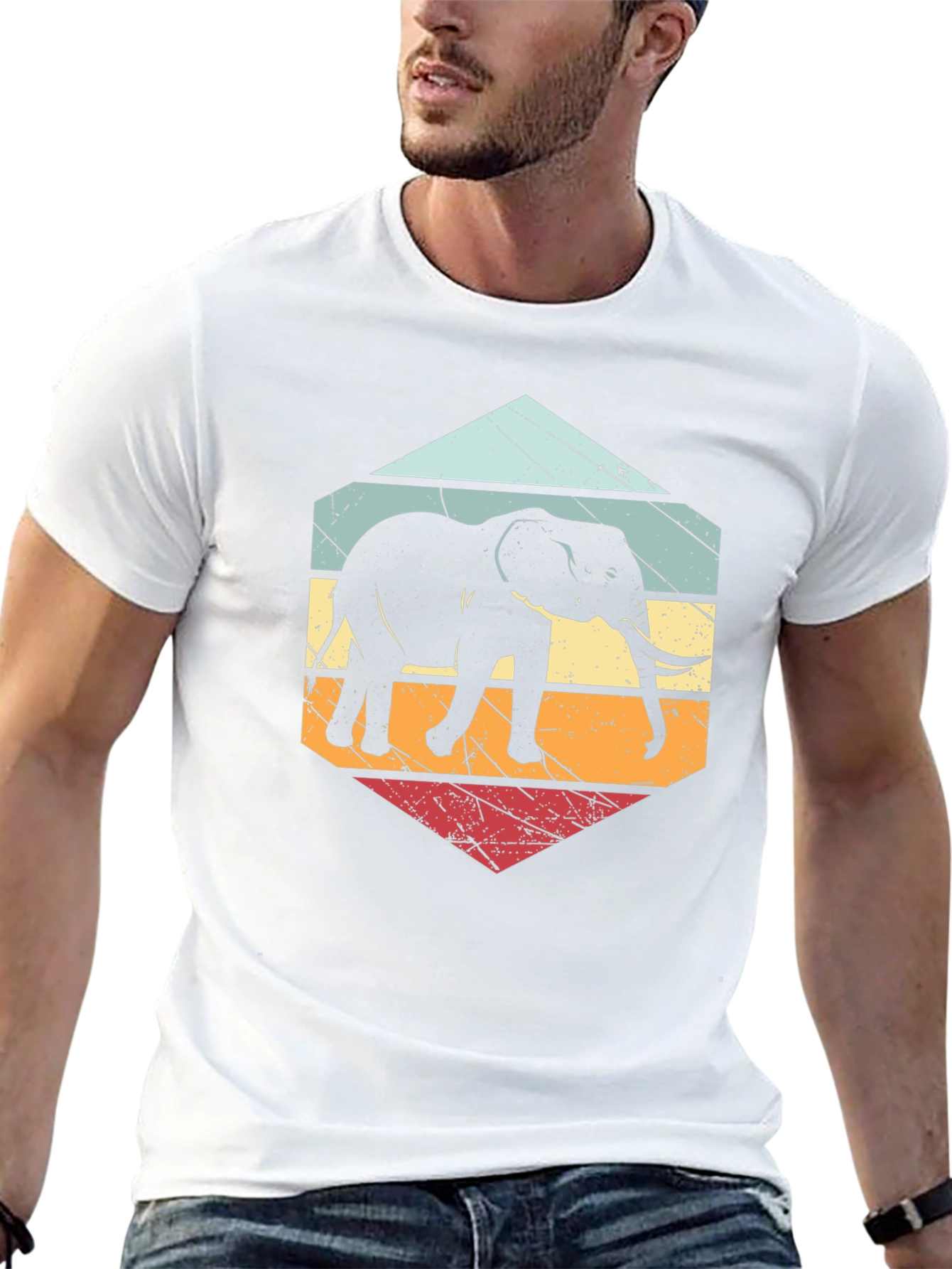 Retro Elephant T-Shirt Black Cotton Blend Tee
